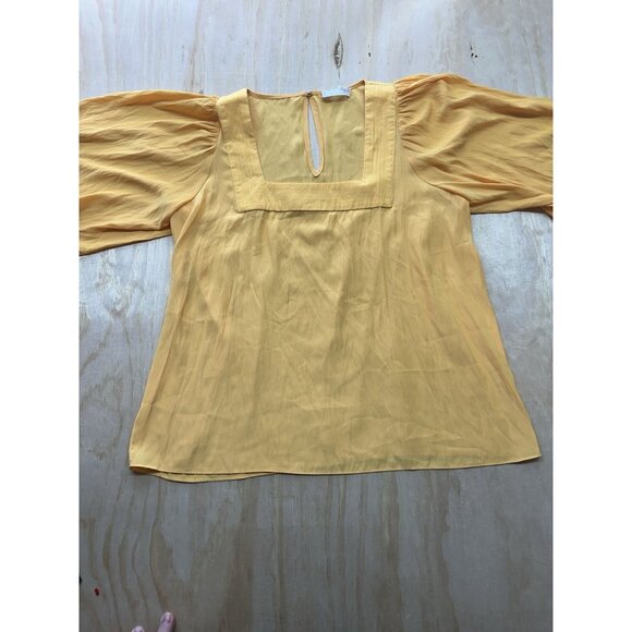 Ramy Brook Tops - Ramy Brook Square Neck Blouse Sz L Yellow Sunshine Silky Top Keyhole Back Close